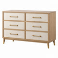 Kommode 150 x 45 x 85 cm Holzwerkstoff Beige Eiche mit 6 Schubladen im Mid-Century-Stil - Lorventario