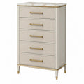 Kommode 80 x 45 x 120 cm Beige Holzwerkstoff mit 5 Schubladen klassisch - Lorventario