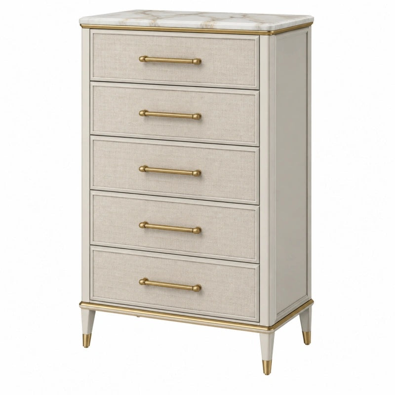 Kommode 80 x 45 x 120 cm Beige Holzwerkstoff mit 5 Schubladen klassisch - Lorventario