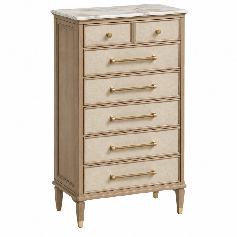 Kommode 90 x 45 x 125 cm Beige Holzwerkstoff mit 7 Schubladen und Marmoroptik - Lorventario