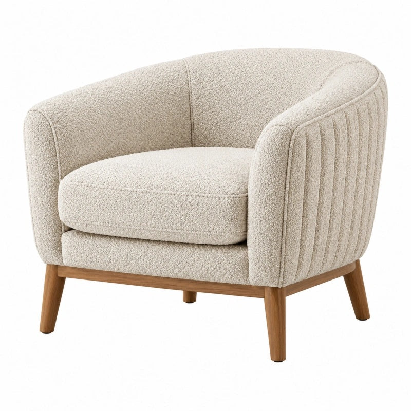 Sessel 78 x 74 x 76 cm Bouclé Creme Holzgestell Wohnzimmer - Lorventario