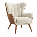 Ohrensessel 78 x 85 x 105 cm in Creme und Braun mit Bouclébezug und Holzgestell im Mid-Century-Stil - Lorventario
