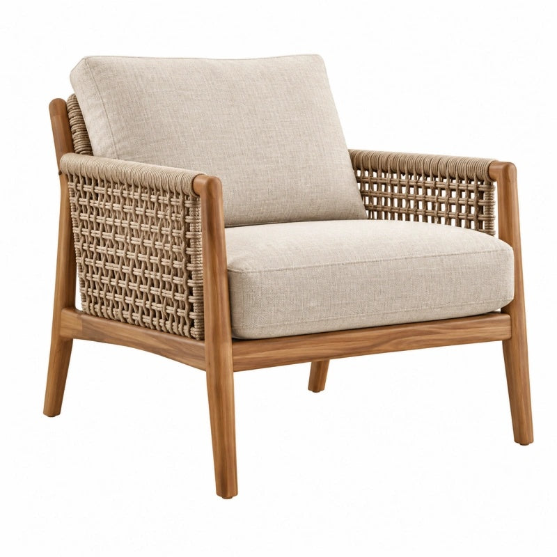 Sessel 78 x 75 x 80 cm Holz Seilgeflecht Beige Natur - Loungesessel - Lorventario