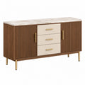 Sideboard 160 x 45 x 85 cm in Walnuss Creme mit geriffelter Front und 3 Schubladen - Lorventario