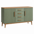 Sideboard 160 x 40 x 85 cm olivgrün Holzwerkstoff mit geriffelten Türen und Schubladen - Lorventario