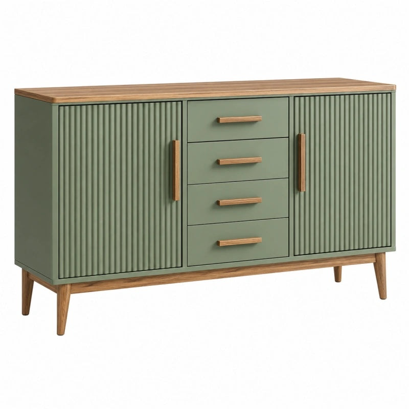 Sideboard 160 x 40 x 85 cm olivgrün Holzwerkstoff mit geriffelten Türen und Schubladen - Lorventario