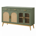 Sideboard 120 x 40 x 80 cm Holz Grün mit Rattan und Glastüren Mid Century Stauraum - Lorventario