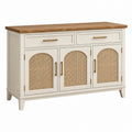 Sideboard 120 x 40 x 85 cm aus Holzwerkstoff Weiß Natur mit Rattanfronten im Landhausstil - Lorventario