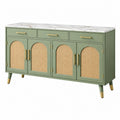 Sideboard 150 x 40 x 85 cm Grün mit Rattangeflecht Marmoroptik Stauraummöbel im Retro-Stil - Lorventario