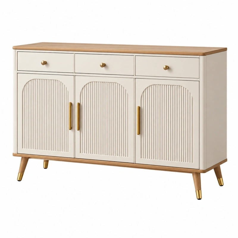 Sideboard 120 cm Cremefarben Holzwerkstoff mit 3 Türen und 3 Schubladen - Lorventario