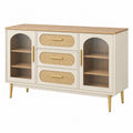Sideboard 120 x 40 x 80 cm Holzwerkstoff Creme mit Rattangeflecht und Glastüren - Lorventario