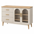 Sideboard 120 x 40 x 80 cm Holzwerkstoff Glas Cremefarben mit Schubladen und Türen - Lorventario