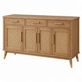 Sideboard 160 x 40 x 85 cm aus Holz in Natur mit Rattan Türen für Wohnzimmer im Retro Stil - Lorventario