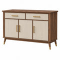 Sideboard 120 x 40 x 85 cm Holz Braun Creme mit geriffelten Fronten - Lorventario