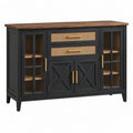 Sideboard 140 x 40 x 90 cm aus Holzwerkstoff in Schwarz/Braun mit Rattangeflecht im Landhausstil - Lorventario