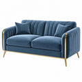Zweisitzer Sofa 160 x 85 x 85 cm Blau Samt mit Metallbeinen Art Déco - Lorventario