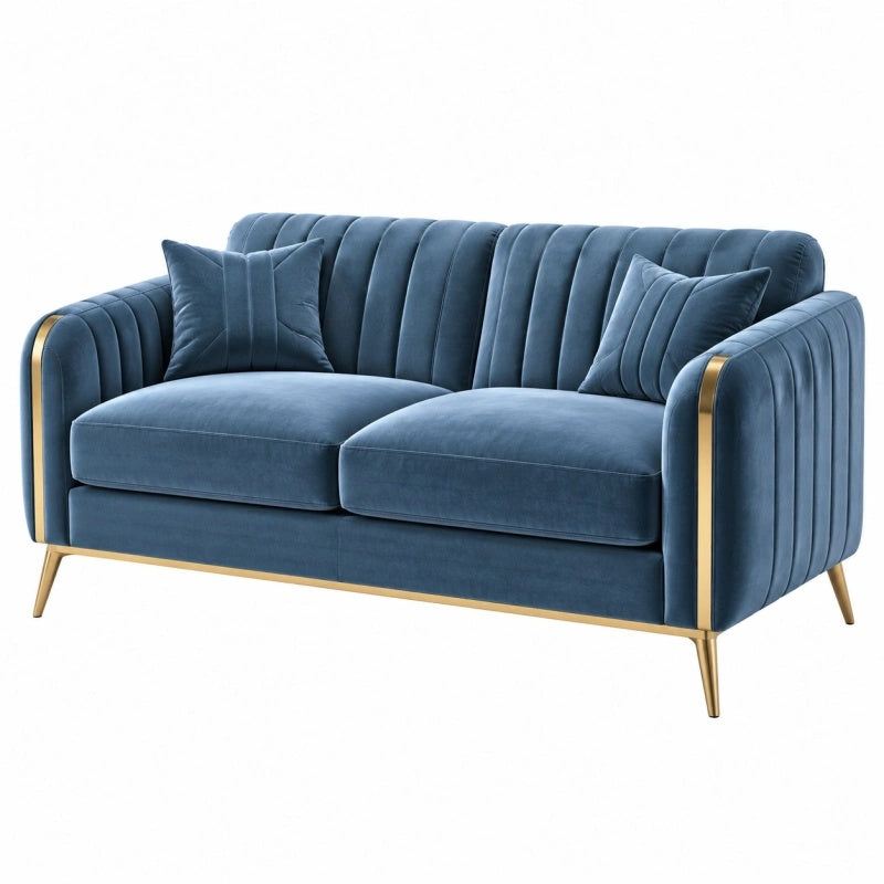 Zweisitzer Sofa 160 x 85 x 85 cm Blau Samt mit Metallbeinen Art Déco - Lorventario