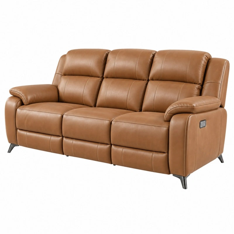 3-Sitzer Relaxsofa 210 cm Kunstleder Cognac mit hoher Rückenlehne - Lorventario