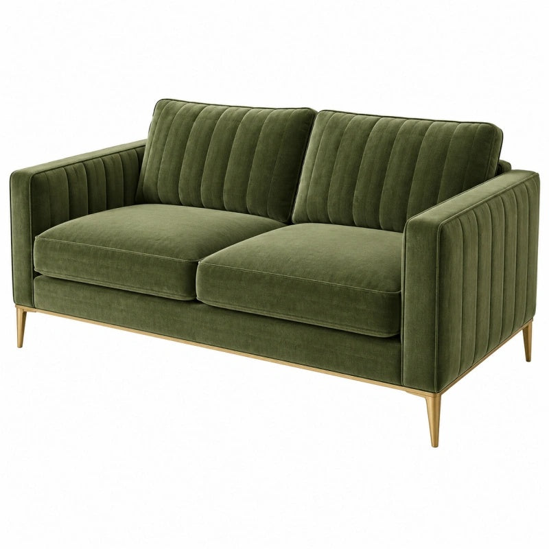 2-Sitzer Sofa 165 cm Samt Olivgrün mit Metallfüßen im Retro-Stil - Lorventario