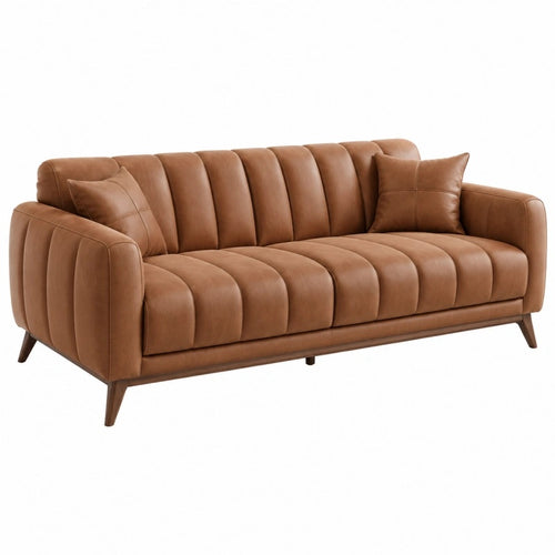 3-Sitzer Sofa 190 x 85 x 82 cm braunes Kunstleder mit Steppung - Lorventario