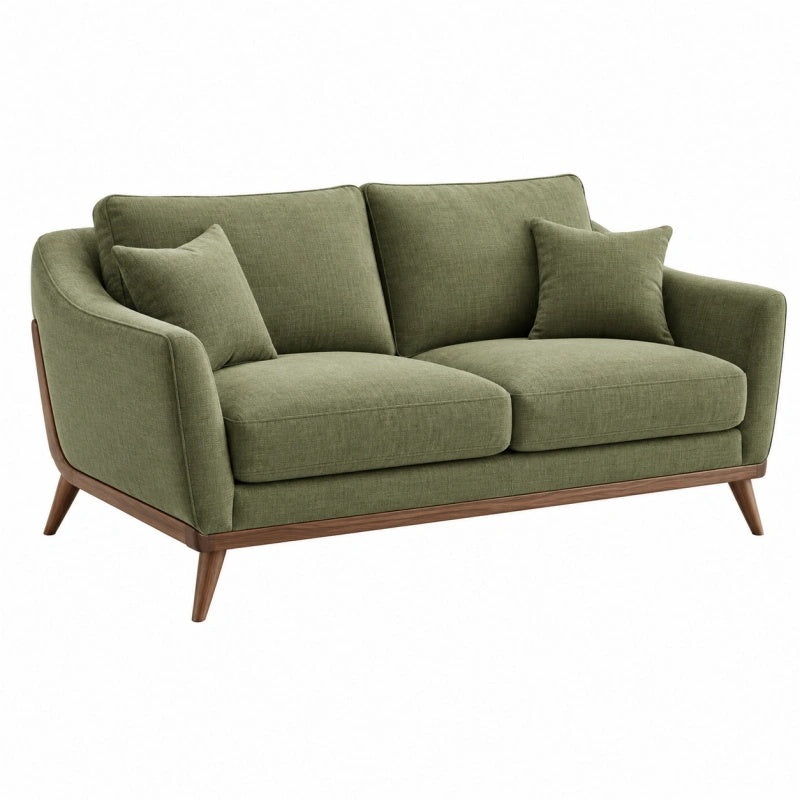 2-Sitzer Sofa 160 x 85 x 82 cm aus Stoff in Olivgrün mit Holzgestell - Lorventario