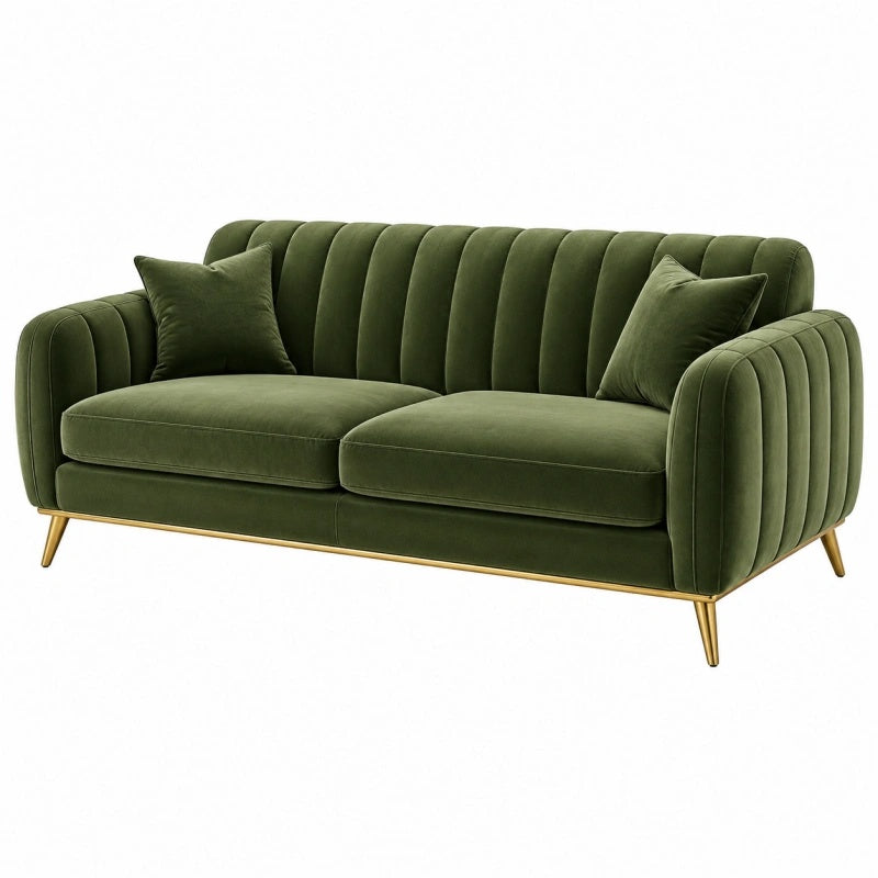 2-Sitzer Sofa 170 x 85 x 82 cm Samt Olivgrün mit gerippter Rückenlehne - Lorventario