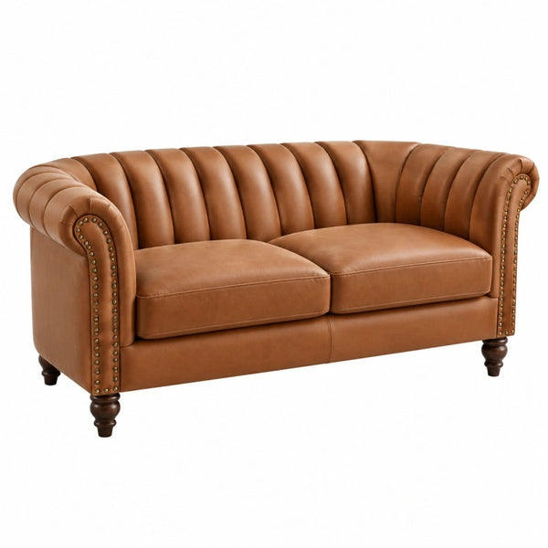 Sofa 170 cm cognacbraun Lederoptik im Chesterfield Stil - Lorventario