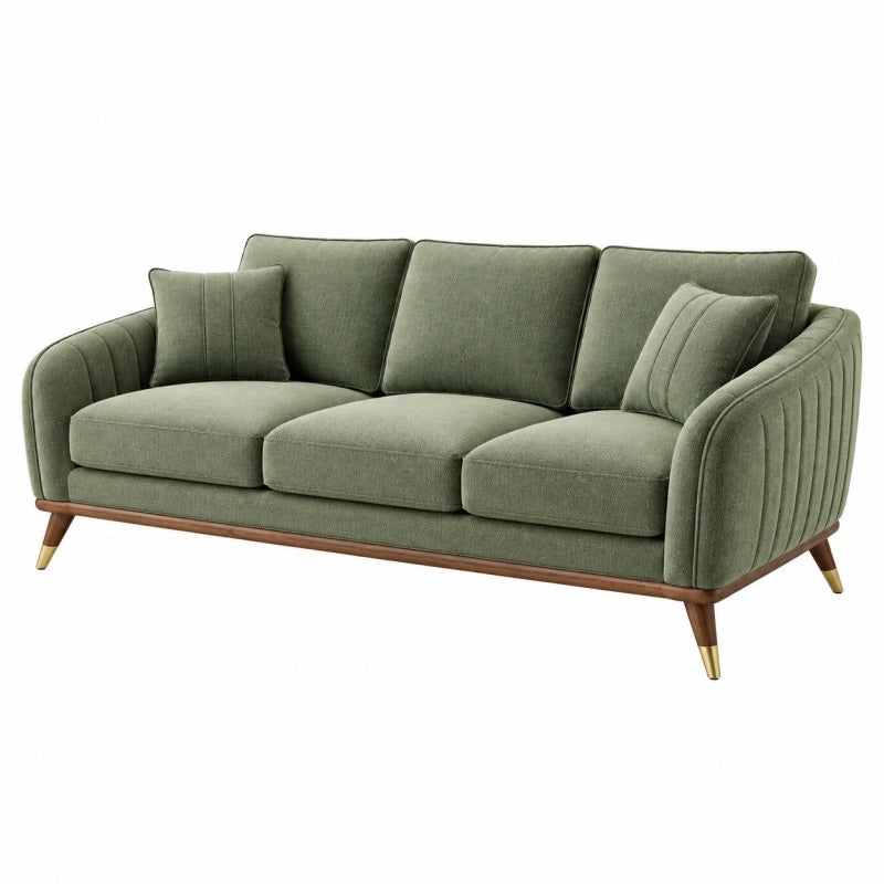 3-Sitzer-Sofa 220 cm olivgrüner Stoff Holzgestell Retro-Stil - Lorventario