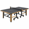 Tischtennistisch 274 x 152.5 x 76 cm Schwarz Naturbraun klappbar mit Rollen - Lorventario